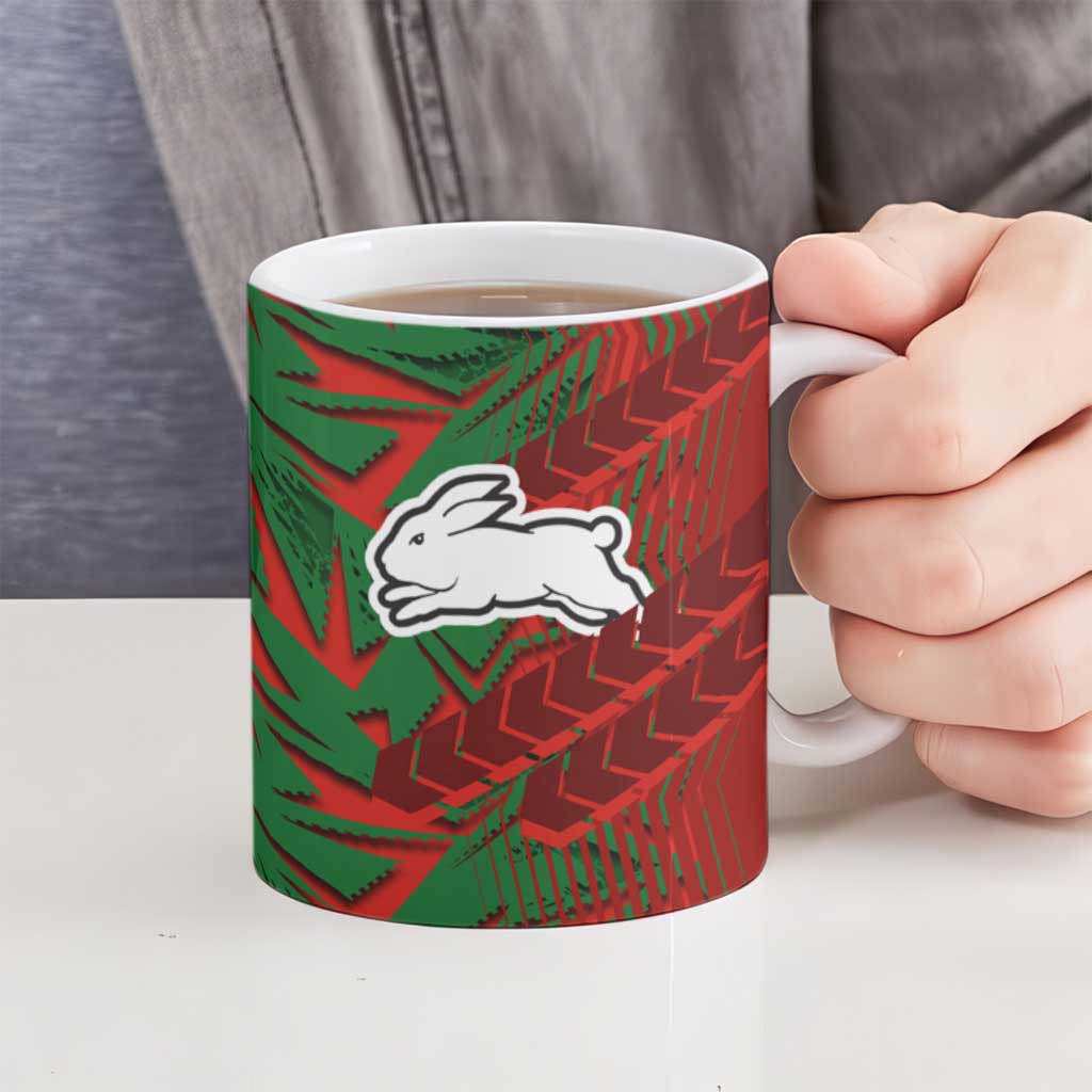 South Sydney Rabbitohs Rugby Ceramic Mug Fierce Mascot Geometric Tribal Art
