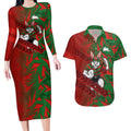 South Sydney Rabbitohs Rugby Couples Matching Long Sleeve Bodycon Dress and Hawaiian Shirt Fierce Mascot Geometric Tribal Art