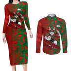 South Sydney Rabbitohs Rugby Couples Matching Long Sleeve Bodycon Dress and Long Sleeve Button Shirt Fierce Mascot Geometric Tribal Art