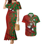South Sydney Rabbitohs Rugby Couples Matching Mermaid Dress and Hawaiian Shirt Fierce Mascot Geometric Tribal Art