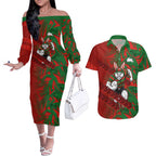 South Sydney Rabbitohs Rugby Couples Matching Off The Shoulder Long Sleeve Dress and Hawaiian Shirt Fierce Mascot Geometric Tribal Art
