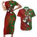 South Sydney Rabbitohs Rugby Couples Matching Short Sleeve Bodycon Dress and Hawaiian Shirt Fierce Mascot Geometric Tribal Art