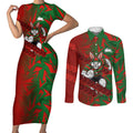South Sydney Rabbitohs Rugby Couples Matching Short Sleeve Bodycon Dress and Long Sleeve Button Shirt Fierce Mascot Geometric Tribal Art