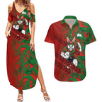 South Sydney Rabbitohs Rugby Couples Matching Summer Maxi Dress and Hawaiian Shirt Fierce Mascot Geometric Tribal Art