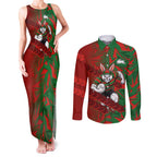 South Sydney Rabbitohs Rugby Couples Matching Tank Maxi Dress and Long Sleeve Button Shirt Fierce Mascot Geometric Tribal Art