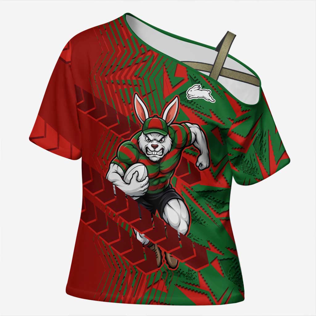 South Sydney Rabbitohs Rugby Cross Shoulder Shirt Fierce Mascot Geometric Tribal Art