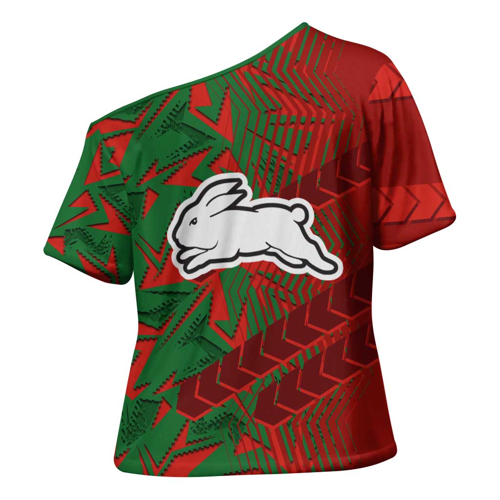 South Sydney Rabbitohs Rugby Cross Shoulder Shirt Fierce Mascot Geometric Tribal Art