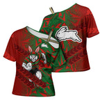 South Sydney Rabbitohs Rugby Cross Shoulder Shirt Fierce Mascot Geometric Tribal Art