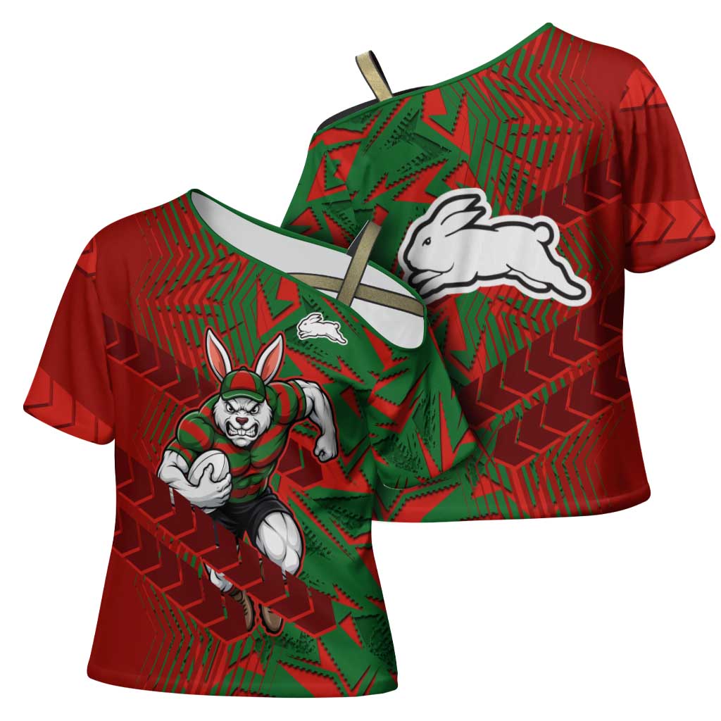 South Sydney Rabbitohs Rugby Cross Shoulder Shirt Fierce Mascot Geometric Tribal Art