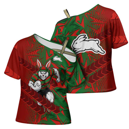 South Sydney Rabbitohs Rugby Cross Shoulder Shirt Fierce Mascot Geometric Tribal Art