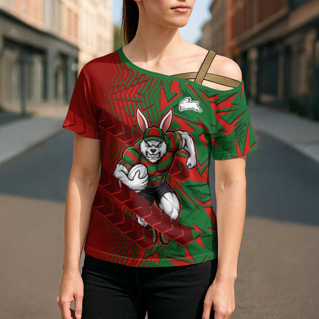 South Sydney Rabbitohs Rugby Cross Shoulder Shirt Fierce Mascot Geometric Tribal Art