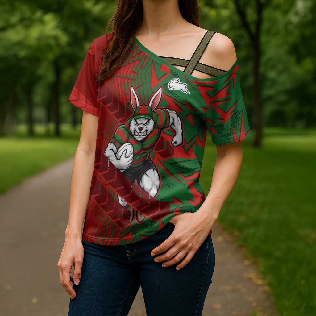 South Sydney Rabbitohs Rugby Cross Shoulder Shirt Fierce Mascot Geometric Tribal Art