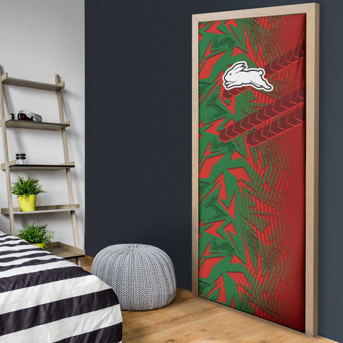 South Sydney Rabbitohs Rugby Door Cover Fierce Mascot Geometric Tribal Art