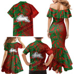 South Sydney Rabbitohs Rugby Family Matching Mermaid Dress and Hawaiian Shirt Fierce Mascot Geometric Tribal Art