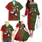 South Sydney Rabbitohs Rugby Family Matching Off The Shoulder Long Sleeve Dress and Hawaiian Shirt Fierce Mascot Geometric Tribal Art