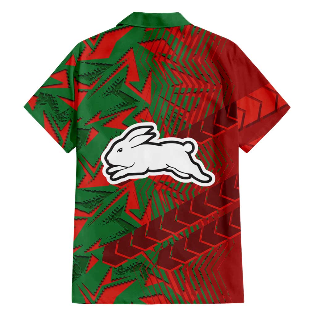 South Sydney Rabbitohs Rugby Family Matching Off Shoulder Short Dress and Hawaiian Shirt Fierce Mascot Geometric Tribal Art
