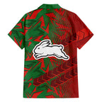 South Sydney Rabbitohs Rugby Family Matching Off Shoulder Short Dress and Hawaiian Shirt Fierce Mascot Geometric Tribal Art