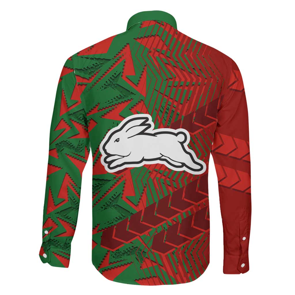 South Sydney Rabbitohs Rugby Family Matching Off Shoulder Short Dress and Hawaiian Shirt Fierce Mascot Geometric Tribal Art