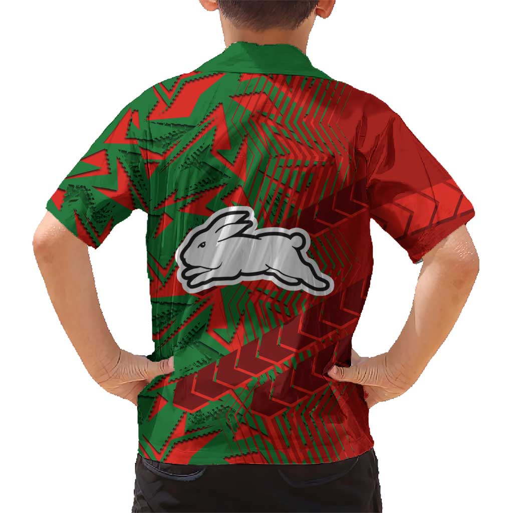 South Sydney Rabbitohs Rugby Family Matching Puletasi and Hawaiian Shirt Fierce Mascot Geometric Tribal Art