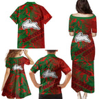 South Sydney Rabbitohs Rugby Family Matching Puletasi and Hawaiian Shirt Fierce Mascot Geometric Tribal Art