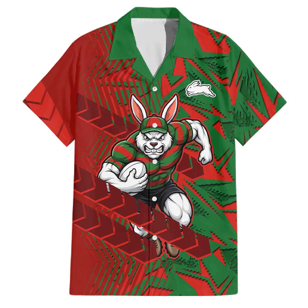 South Sydney Rabbitohs Rugby Family Matching Puletasi and Hawaiian Shirt Fierce Mascot Geometric Tribal Art