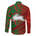South Sydney Rabbitohs Rugby Family Matching Puletasi and Hawaiian Shirt Fierce Mascot Geometric Tribal Art