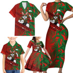 South Sydney Rabbitohs Rugby Family Matching Short Sleeve Bodycon Dress and Hawaiian Shirt Fierce Mascot Geometric Tribal Art