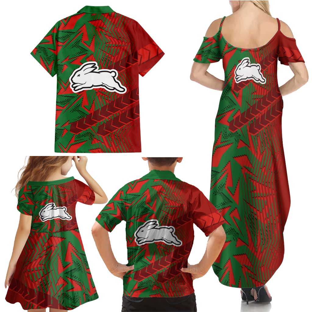 South Sydney Rabbitohs Rugby Family Matching Summer Maxi Dress and Hawaiian Shirt Fierce Mascot Geometric Tribal Art