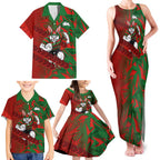 South Sydney Rabbitohs Rugby Family Matching Tank Maxi Dress and Hawaiian Shirt Fierce Mascot Geometric Tribal Art
