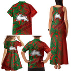 South Sydney Rabbitohs Rugby Family Matching Tank Maxi Dress and Hawaiian Shirt Fierce Mascot Geometric Tribal Art