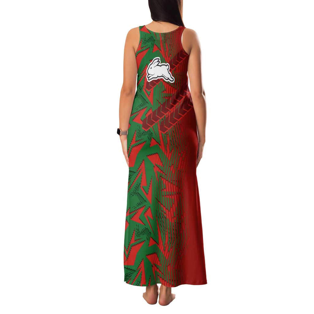 South Sydney Rabbitohs Rugby Family Matching Tank Maxi Dress and Hawaiian Shirt Fierce Mascot Geometric Tribal Art