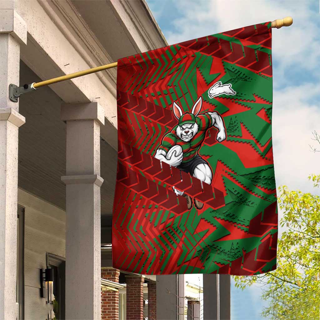 South Sydney Rabbitohs Rugby Garden Flag Fierce Mascot Geometric Tribal Art