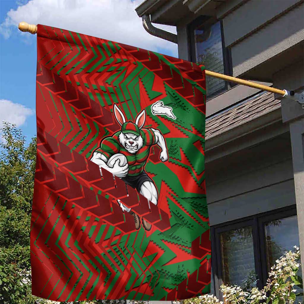 South Sydney Rabbitohs Rugby Garden Flag Fierce Mascot Geometric Tribal Art