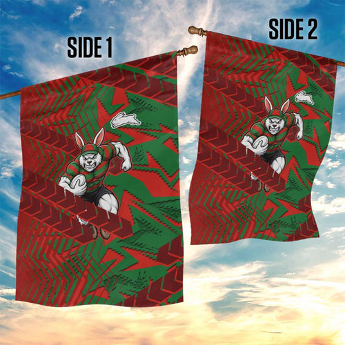 South Sydney Rabbitohs Rugby Garden Flag Fierce Mascot Geometric Tribal Art