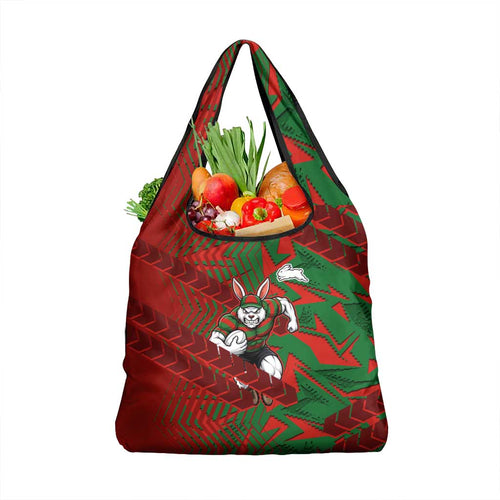 South Sydney Rabbitohs Rugby Grocery Bag Fierce Mascot Geometric Tribal Art