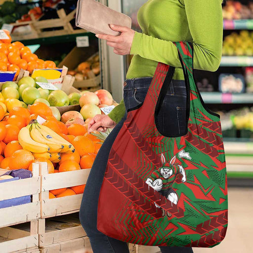 South Sydney Rabbitohs Rugby Grocery Bag Fierce Mascot Geometric Tribal Art