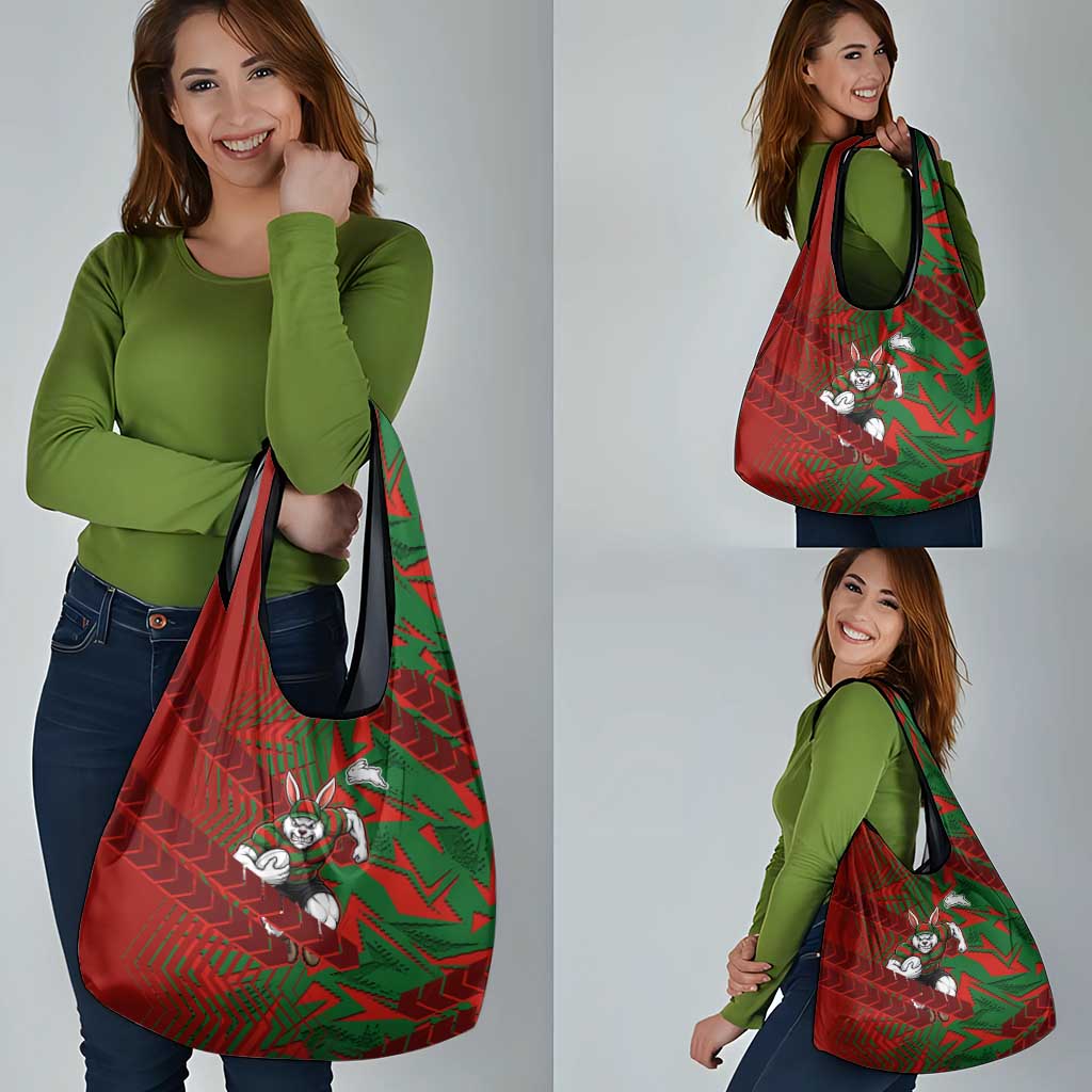 South Sydney Rabbitohs Rugby Grocery Bag Fierce Mascot Geometric Tribal Art