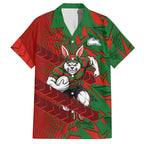 South Sydney Rabbitohs Rugby Hawaiian Shirt Fierce Mascot Geometric Tribal Art