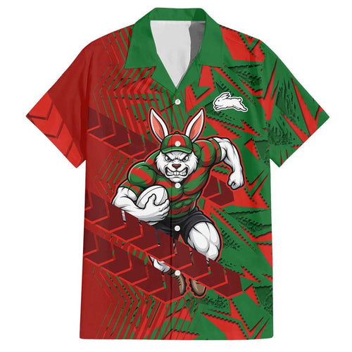 South Sydney Rabbitohs Rugby Hawaiian Shirt Fierce Mascot Geometric Tribal Art