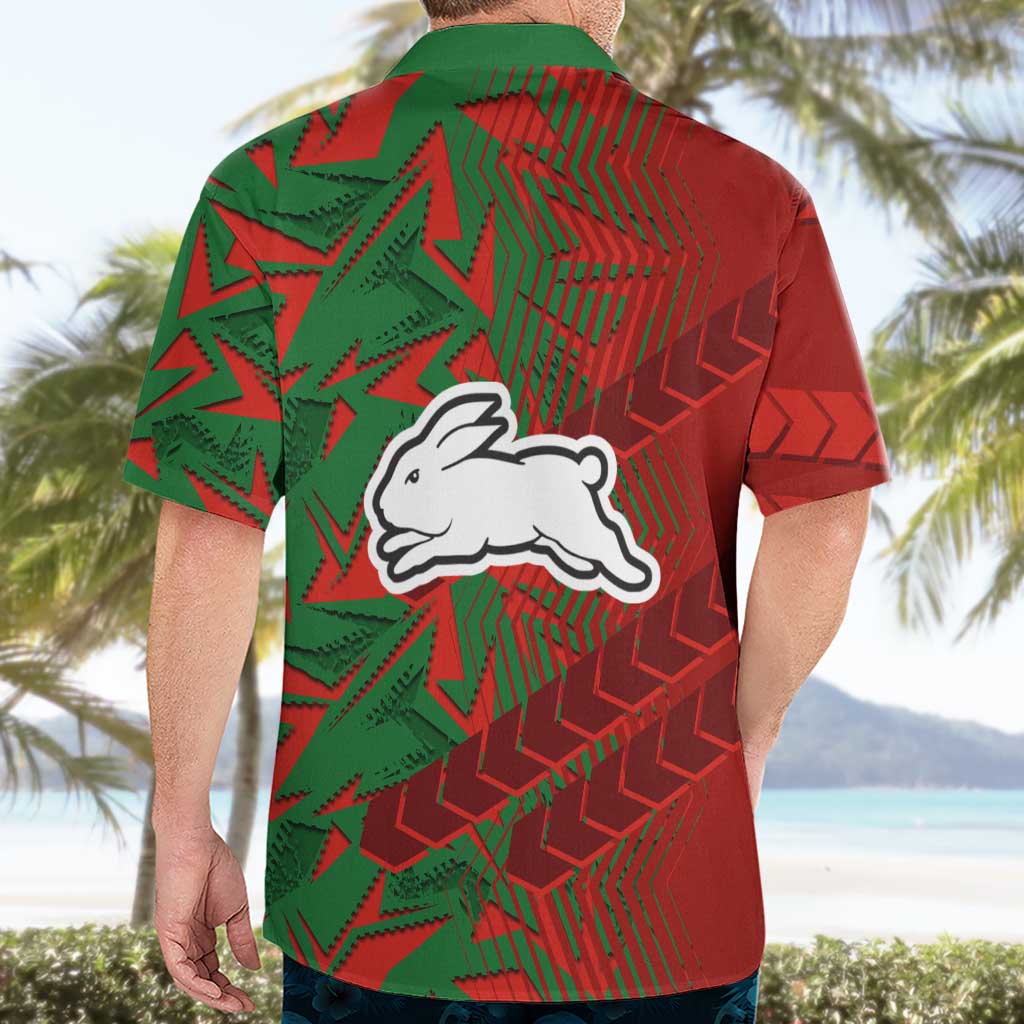 South Sydney Rabbitohs Rugby Hawaiian Shirt Fierce Mascot Geometric Tribal Art