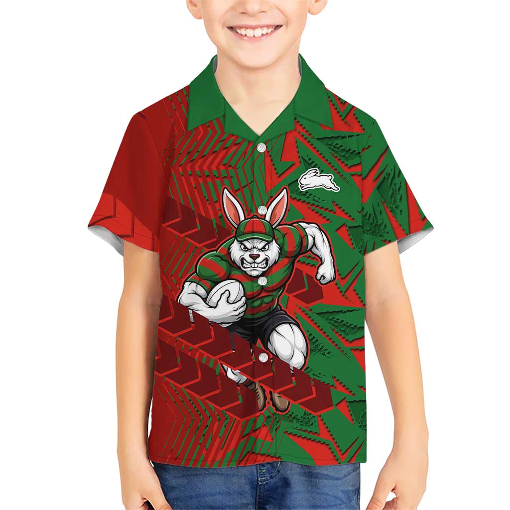 South Sydney Rabbitohs Rugby Hawaiian Shirt Fierce Mascot Geometric Tribal Art