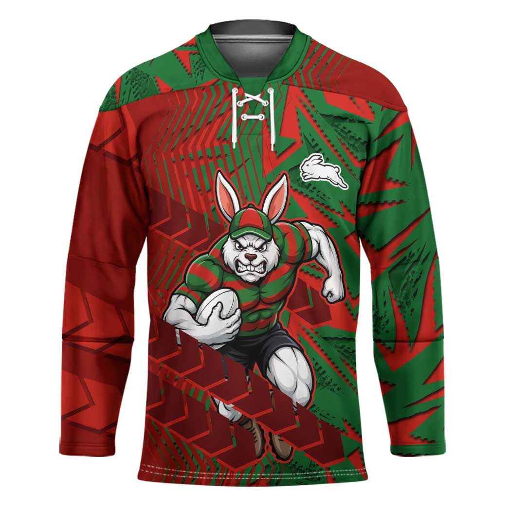 South Sydney Rabbitohs Rugby Hockey Jersey Fierce Mascot Geometric Tribal Art