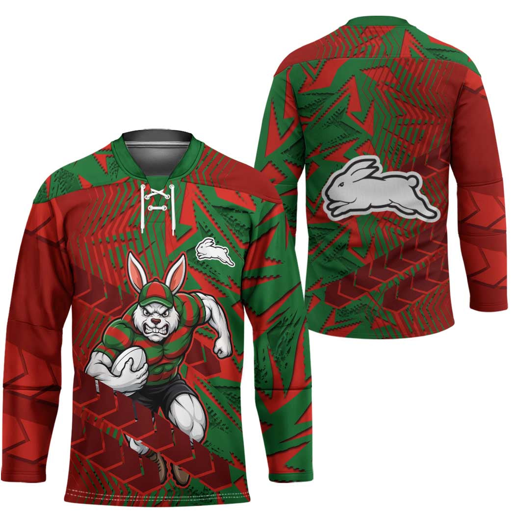 South Sydney Rabbitohs Rugby Hockey Jersey Fierce Mascot Geometric Tribal Art