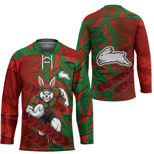 South Sydney Rabbitohs Rugby Hockey Jersey Fierce Mascot Geometric Tribal Art