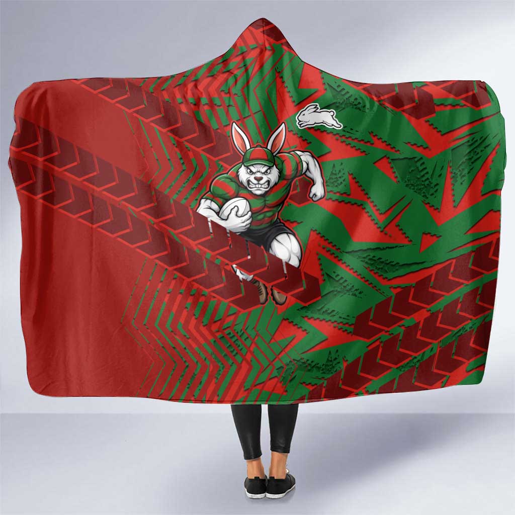 South Sydney Rabbitohs Rugby Hooded Blanket Fierce Mascot Geometric Tribal Art