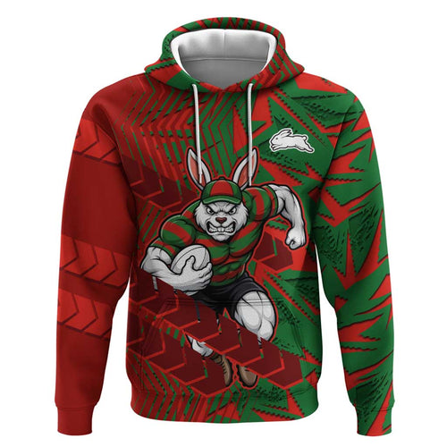 South Sydney Rabbitohs Rugby Hoodie Fierce Mascot Geometric Tribal Art