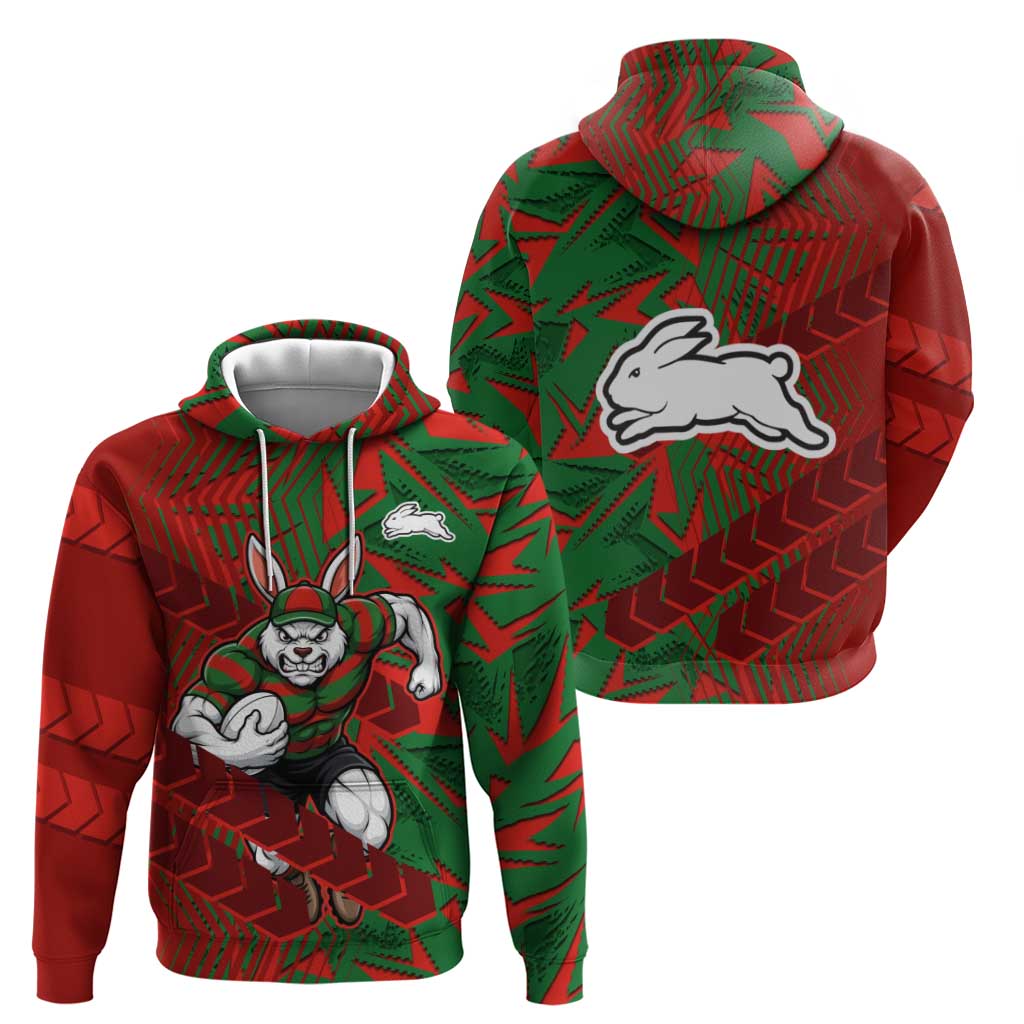 South Sydney Rabbitohs Rugby Hoodie Fierce Mascot Geometric Tribal Art