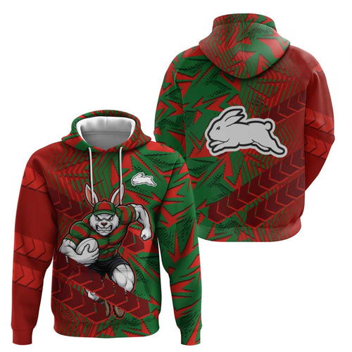 South Sydney Rabbitohs Rugby Hoodie Fierce Mascot Geometric Tribal Art
