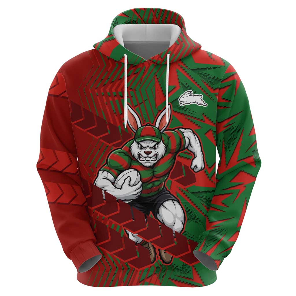 South Sydney Rabbitohs Rugby Hoodie Fierce Mascot Geometric Tribal Art