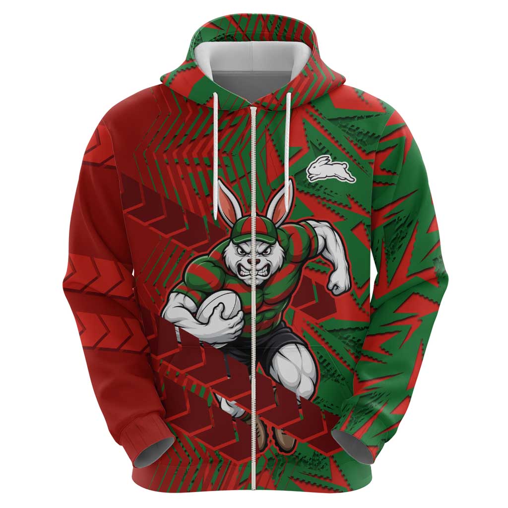 South Sydney Rabbitohs Rugby Hoodie Fierce Mascot Geometric Tribal Art